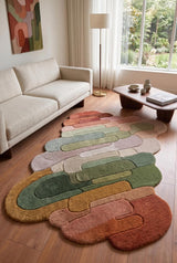 Hand Tufted Wool Rug, Abstract Organic Irregular Shape, Modern Gradient Design