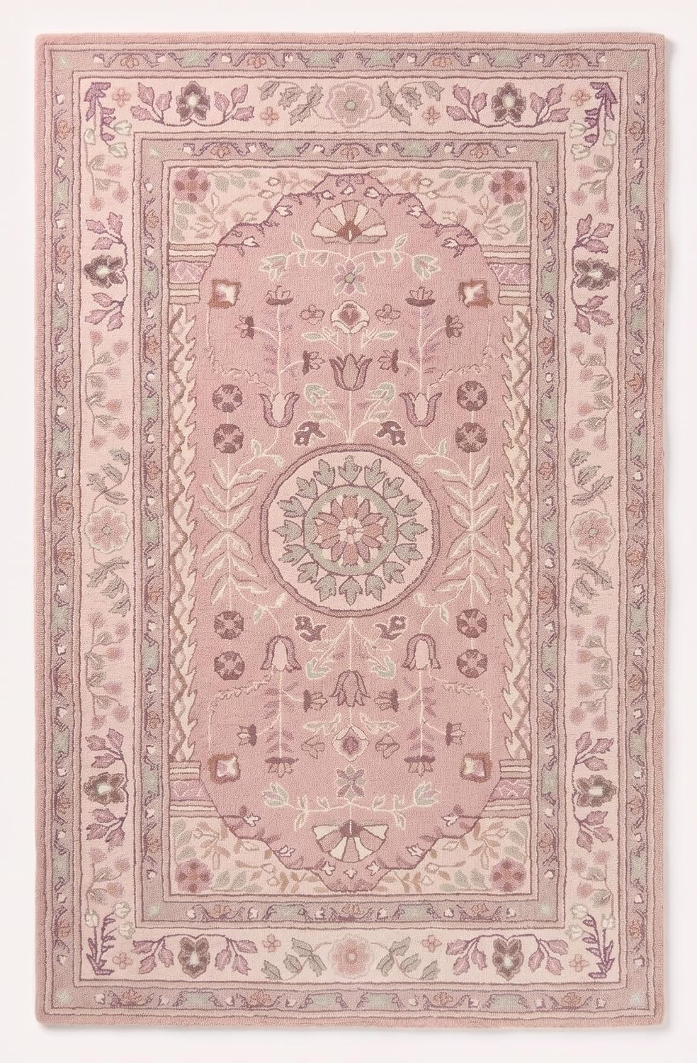 Traditional Hand-Tufted Wool Area Rug, Floral Medallion Design