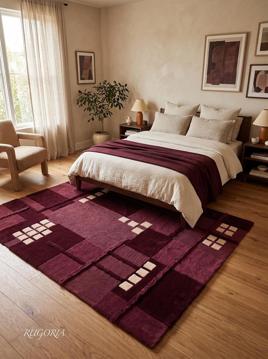 Hand-Tufted Wool Area Rug, Modern Patchwork Geometric Design
