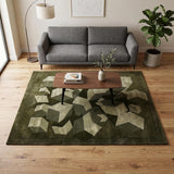 Hand-Tufted Wool Area Rug, 3D Cube Design