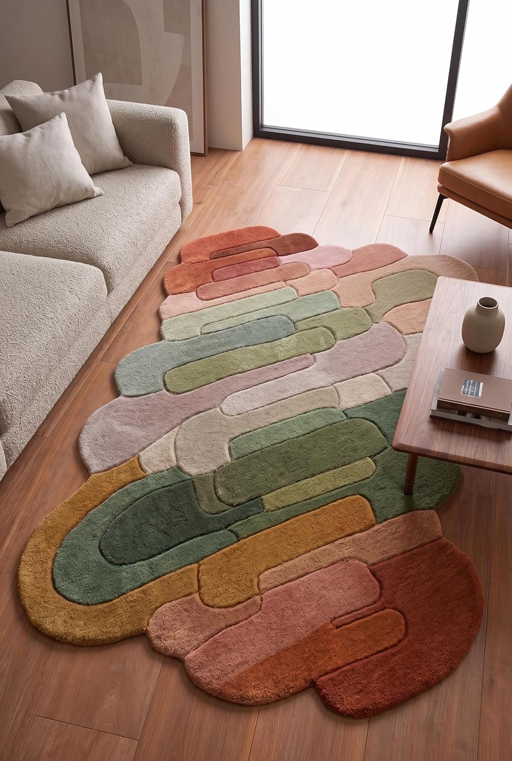 Hand Tufted Wool Rug, Abstract Organic Irregular Shape, Modern Gradient Design