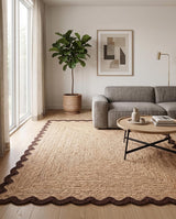 Handwoven Jute Rug with Scalloped Border, Natural Fiber Indoor Rug