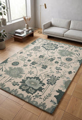 Handmade Oushak Wool Area Rug – Featuring Floral and Botanical Patterns in Soft Tones