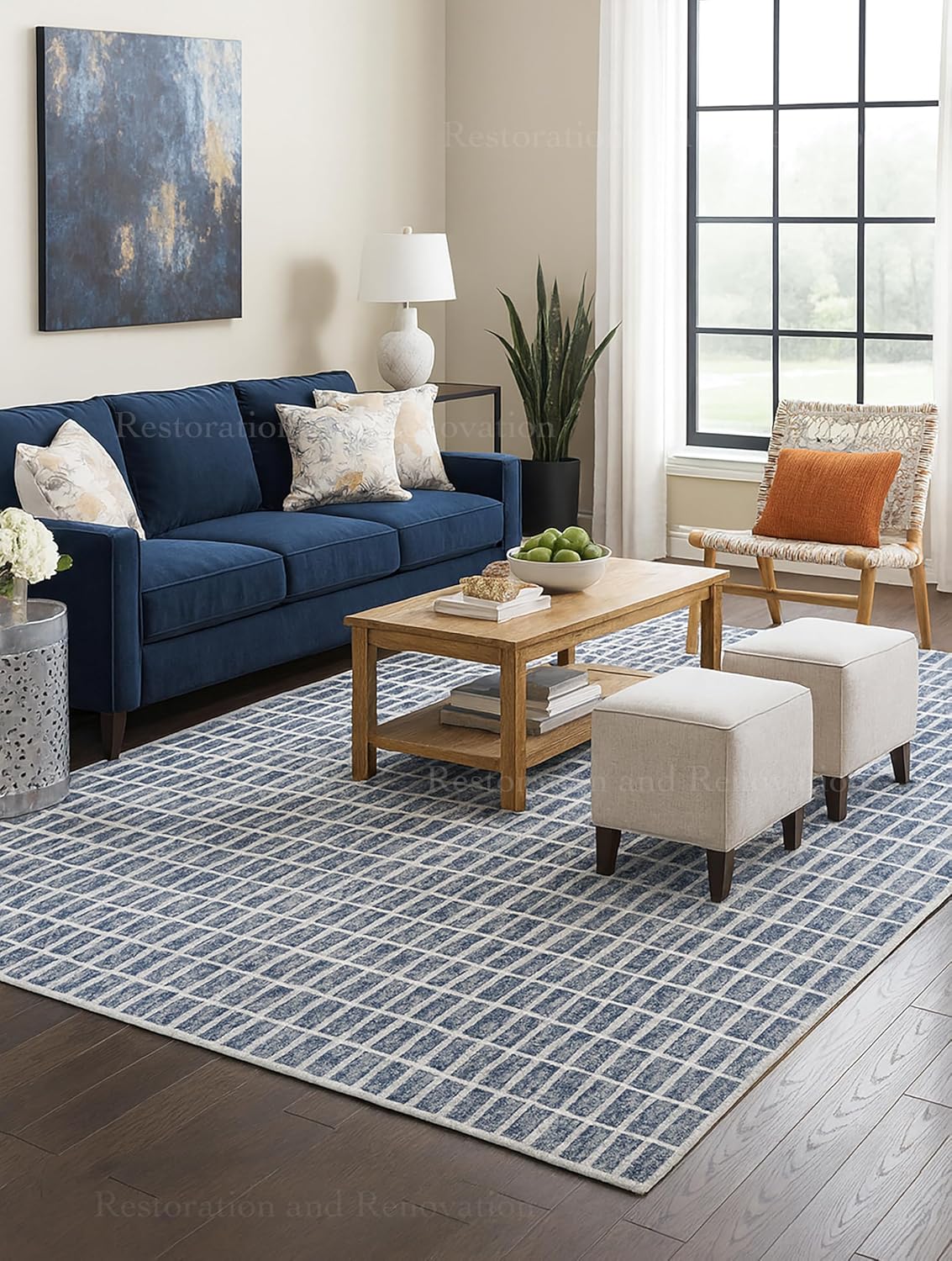 Hand-Tufted 100% Wool Rug – Unique Modern Geometric Grid Pattern