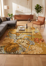 Modern Rose Floral Wool Rug | Colorful Garden Flower Design Carpet
