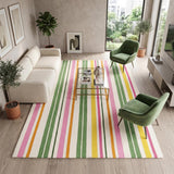 Handmade Wool Rug with Colorful Vertical Stripes Soft Hand Tufted Carpet