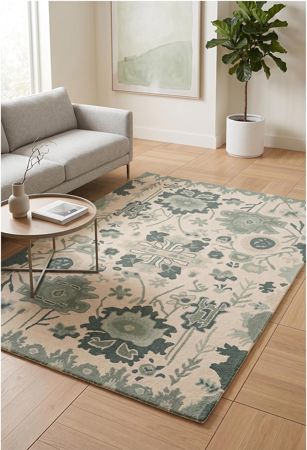 Handmade Oushak Wool Area Rug – Featuring Floral and Botanical Patterns in Soft Tones