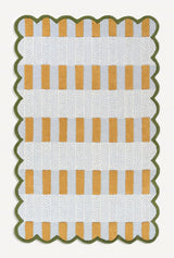 Handmade Scalloped Wool Area Rug - Modern Geometric Pattern & Green-Beige Stripes