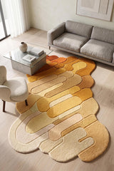 Hand Tufted Wool Rug, Abstract Organic Irregular Shape, Modern Gradient Design