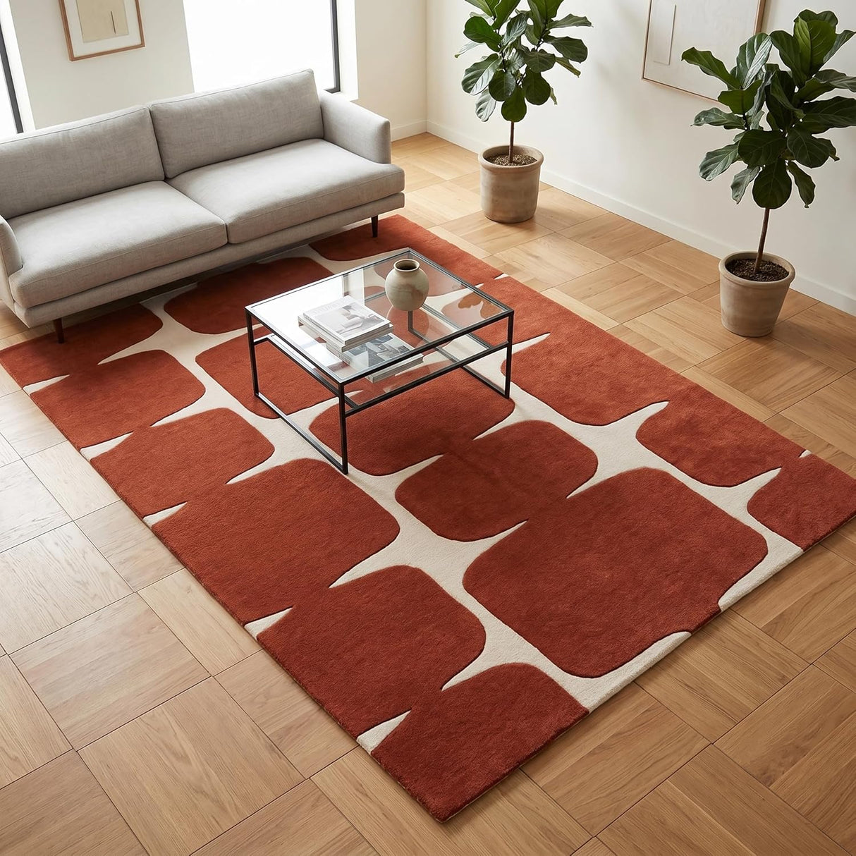 Modern Wool Rug – Hand-Tufted, Soft & Thick | Abstract Geometric Design