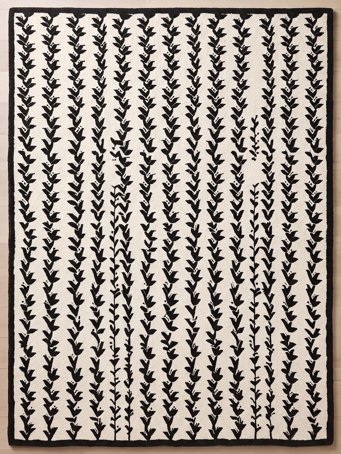 Hand-Tufted Wool Area Rug, Botanical Vine Pattern, Soft Thick Wool Carpet