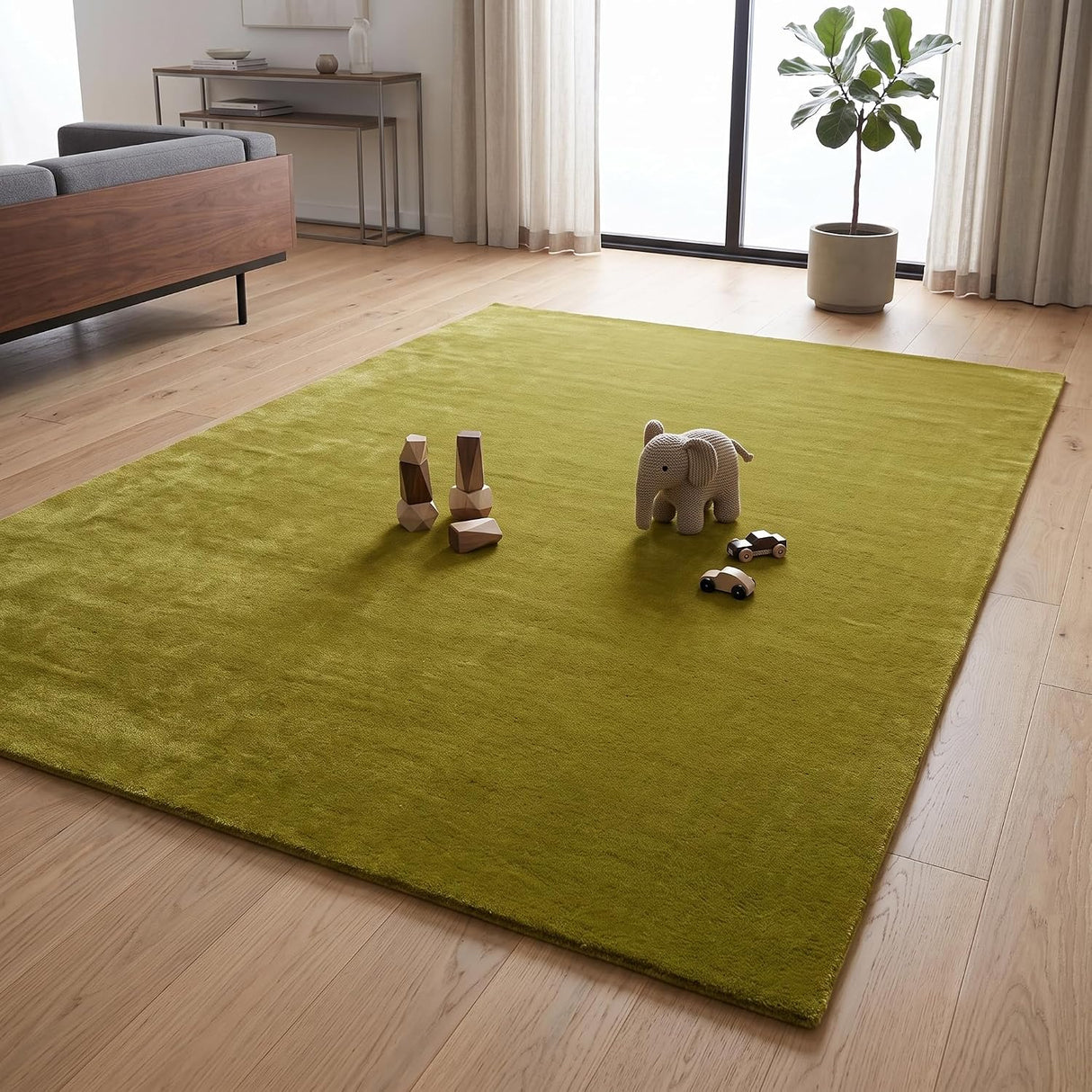 Solid Hand Tufted Wool Area Rug, Soft Plush Carpet