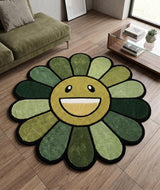 Hand Tufted Wool Area Rug Flower Shape Cartoon Face Design
