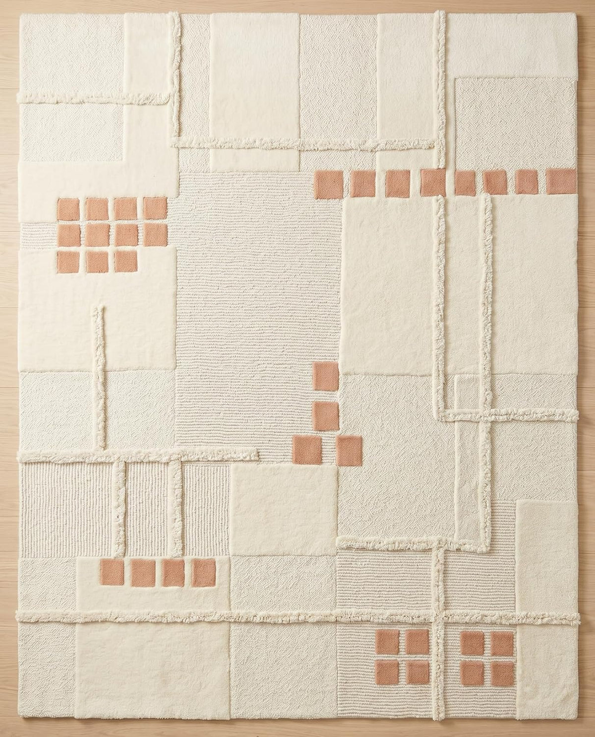 Hand-Tufted Wool Area Rug, Modern Patchwork Geometric Design