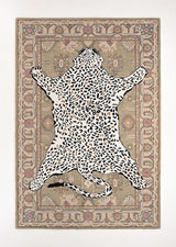 Handmade Leopard Wool Area Rug with Traditional Oushak Motif