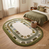 Hand Tufted Wool Rug, Rounded Rectangle Geometric Border Design,