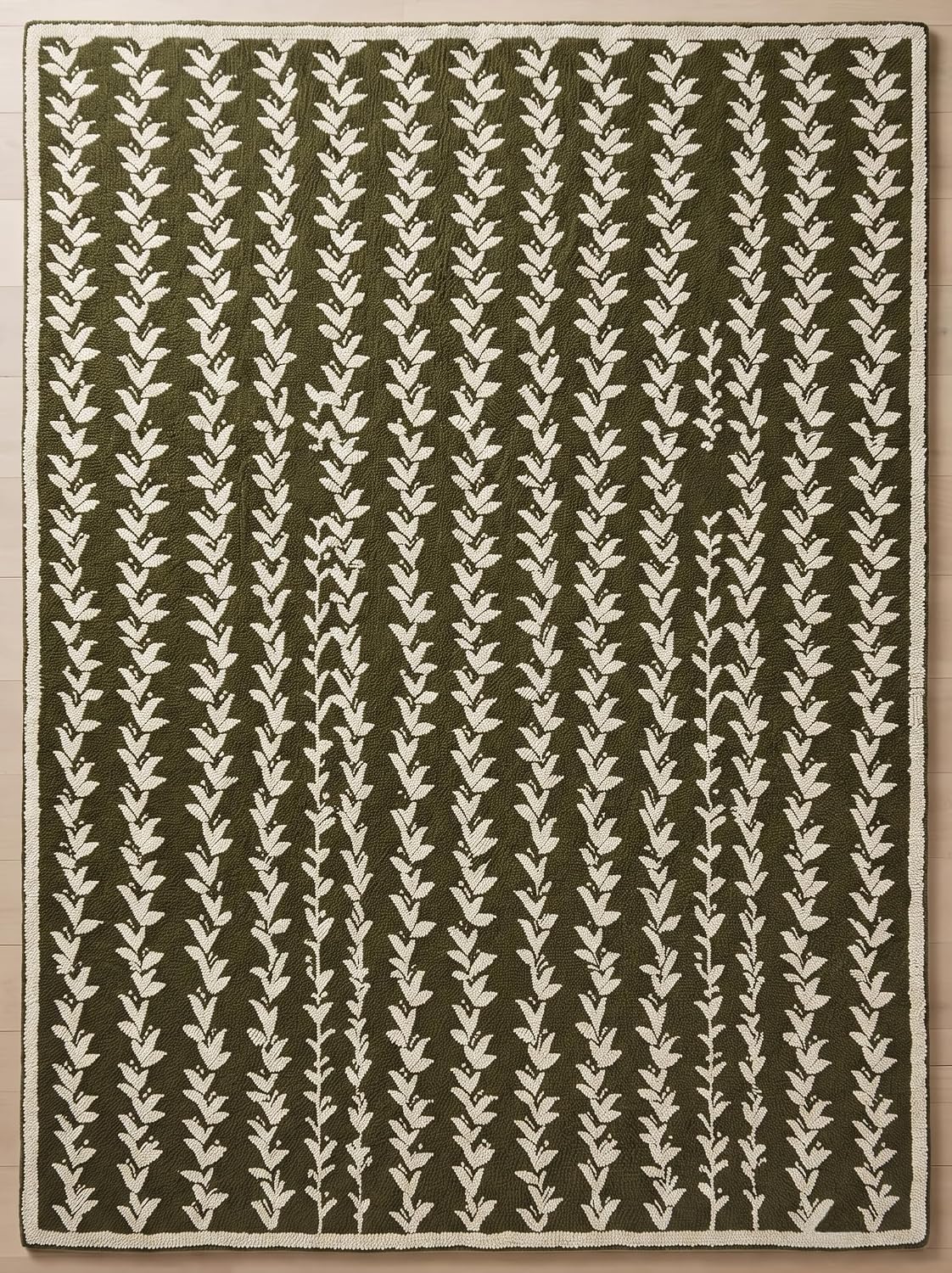 Hand-Tufted Wool Area Rug, Botanical Vine Pattern, Soft Thick Wool Carpet