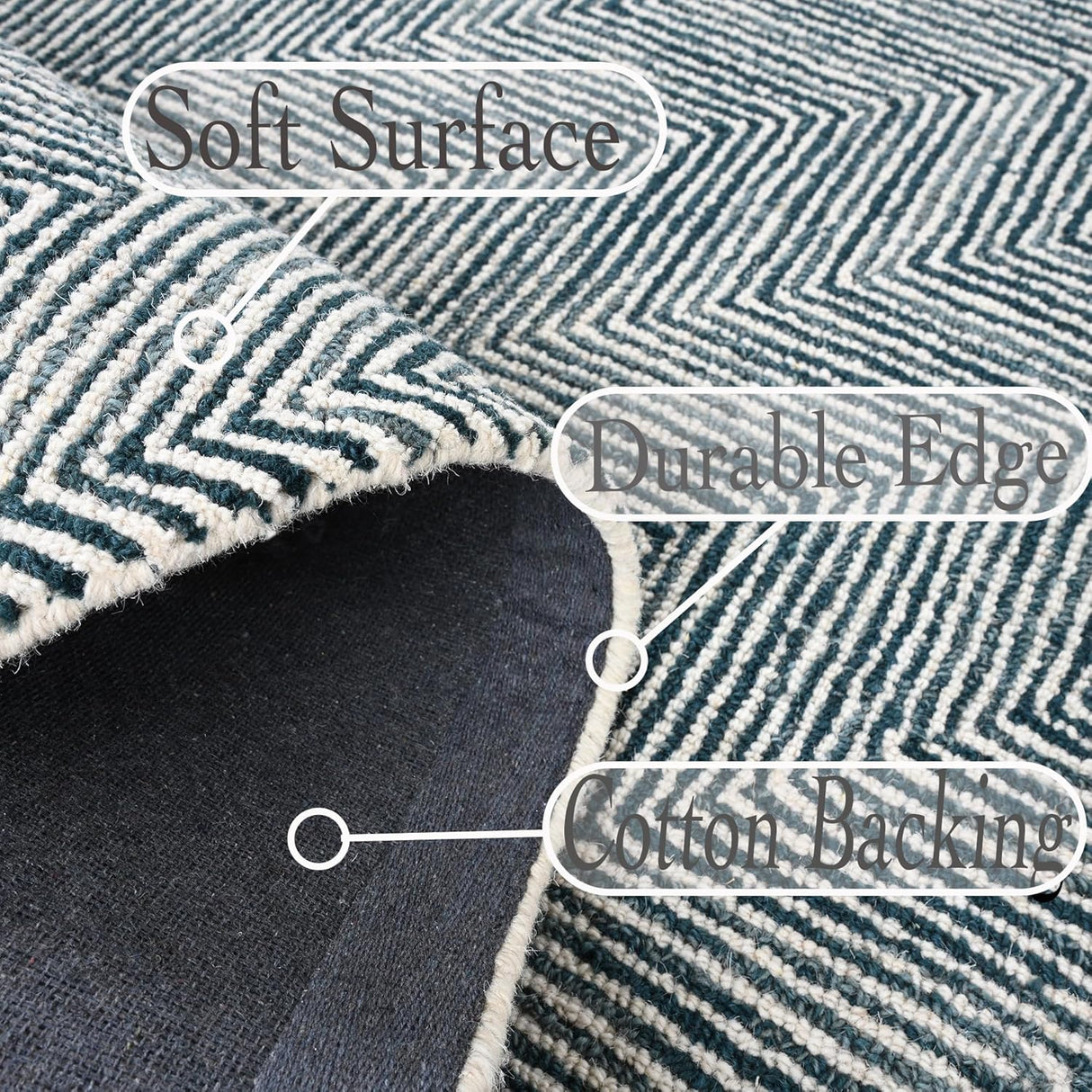 Modern Herringbone Chevron Collection Handmade Wool Rug