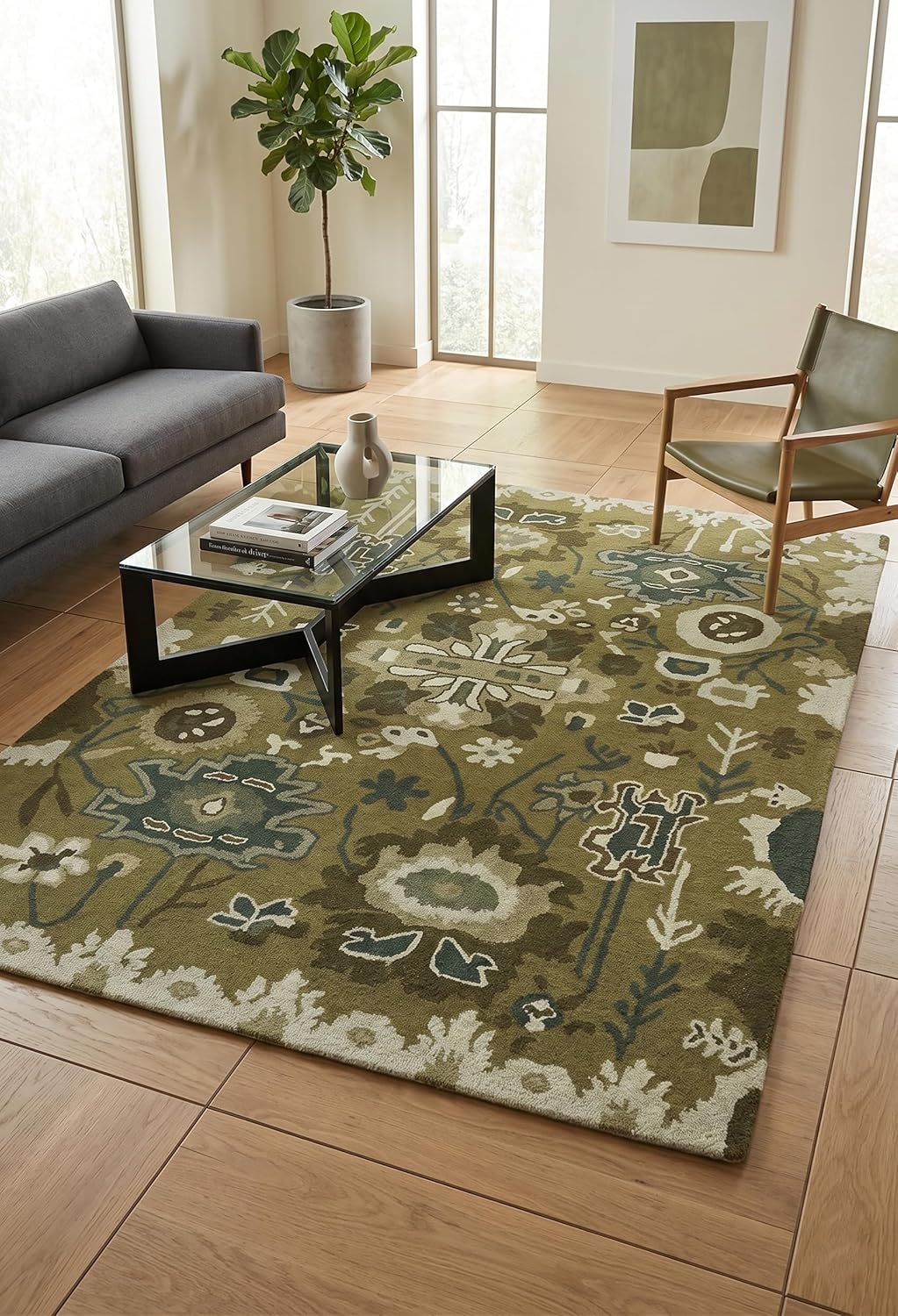 Handmade Oushak Wool Area Rug – Featuring Floral and Botanical Patterns in Soft Tones