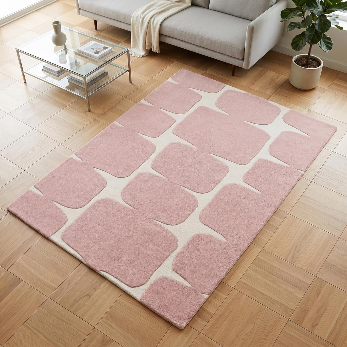 Modern Wool Rug – Hand-Tufted, Soft & Thick | Abstract Geometric Design