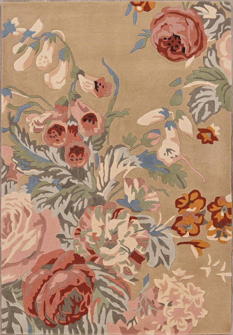Modern Rose Floral Wool Rug | Colorful Garden Flower Design Carpet