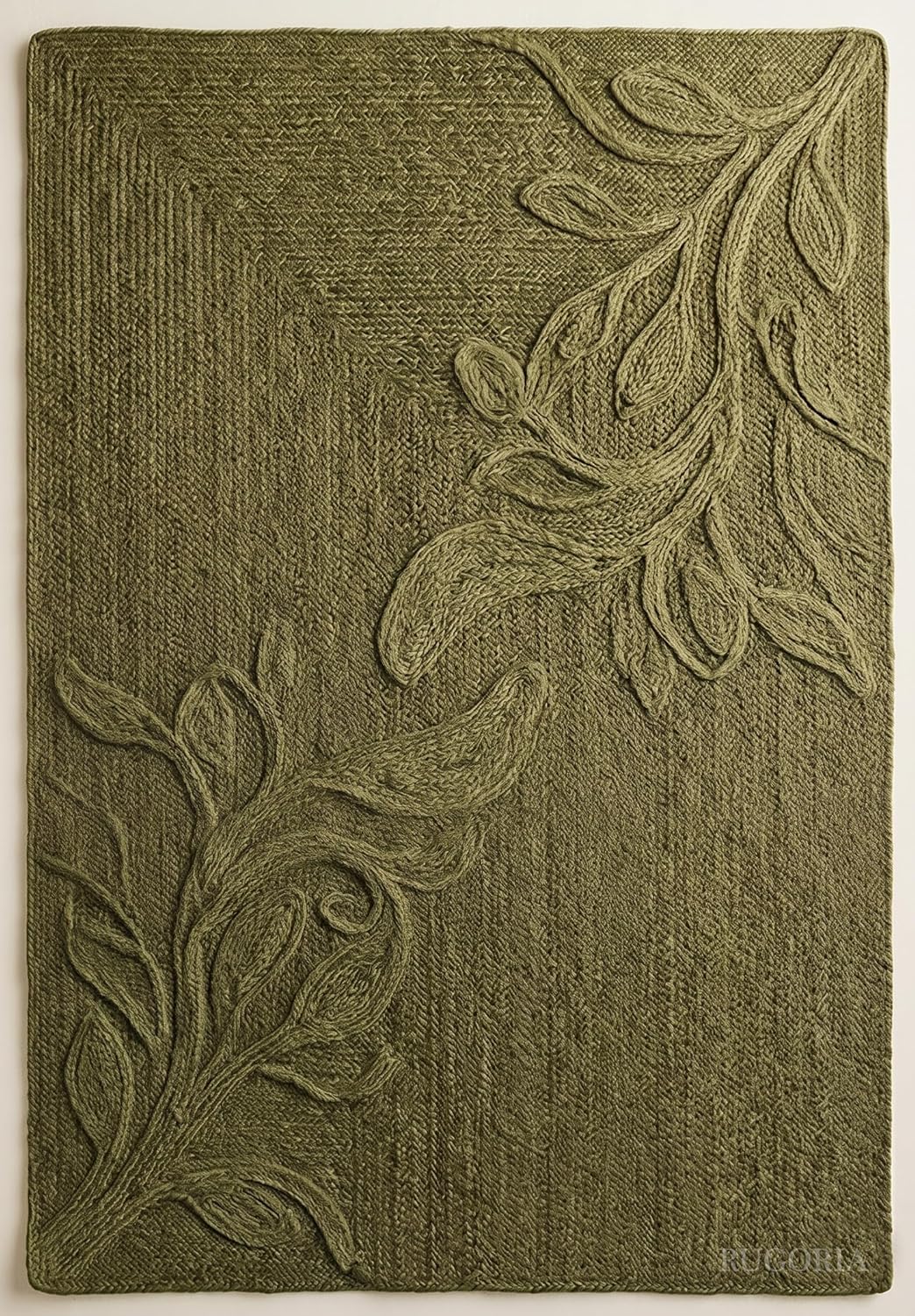 Handwoven Jute Rug with Textured Floral Border Design, Natural Fiber Rug