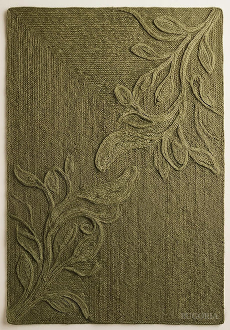 Handwoven Jute Rug with Textured Floral Border Design, Natural Fiber Rug