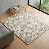Modern Handmade Wool Rug, Ivory Black Diamond Geometric Design Carpet