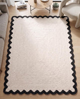 Handwoven Jute Rug with Scalloped Border, Natural Fiber Indoor Rug