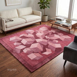 Hand-Tufted Wool Area Rug, 3D Cube Design
