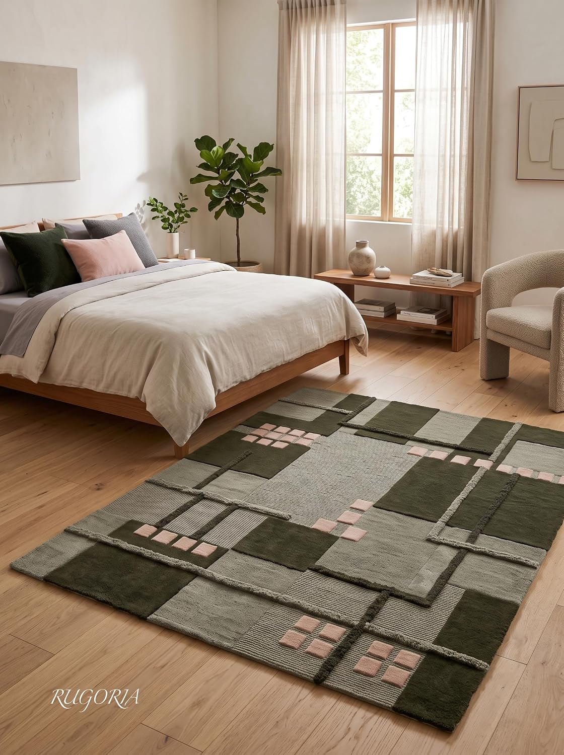 Hand-Tufted Wool Area Rug, Modern Patchwork Geometric Design