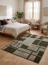 Hand-Tufted Wool Area Rug, Modern Patchwork Geometric Design