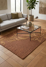 Handwoven Jute Rug with Textured Floral Border Design, Natural Fiber Rug
