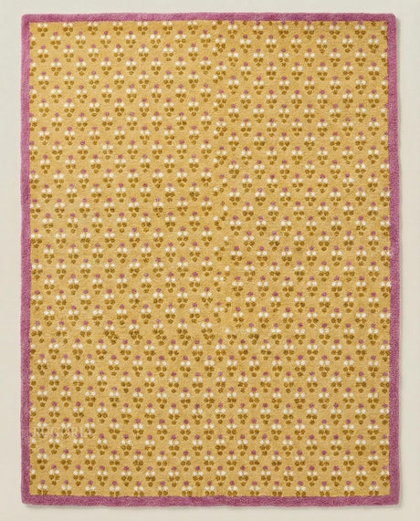 Hand Tufted Wool Area Rug Floral Dot Pattern