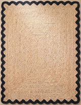 Handwoven Jute Rug with Scalloped Border, Natural Fiber Indoor Rug