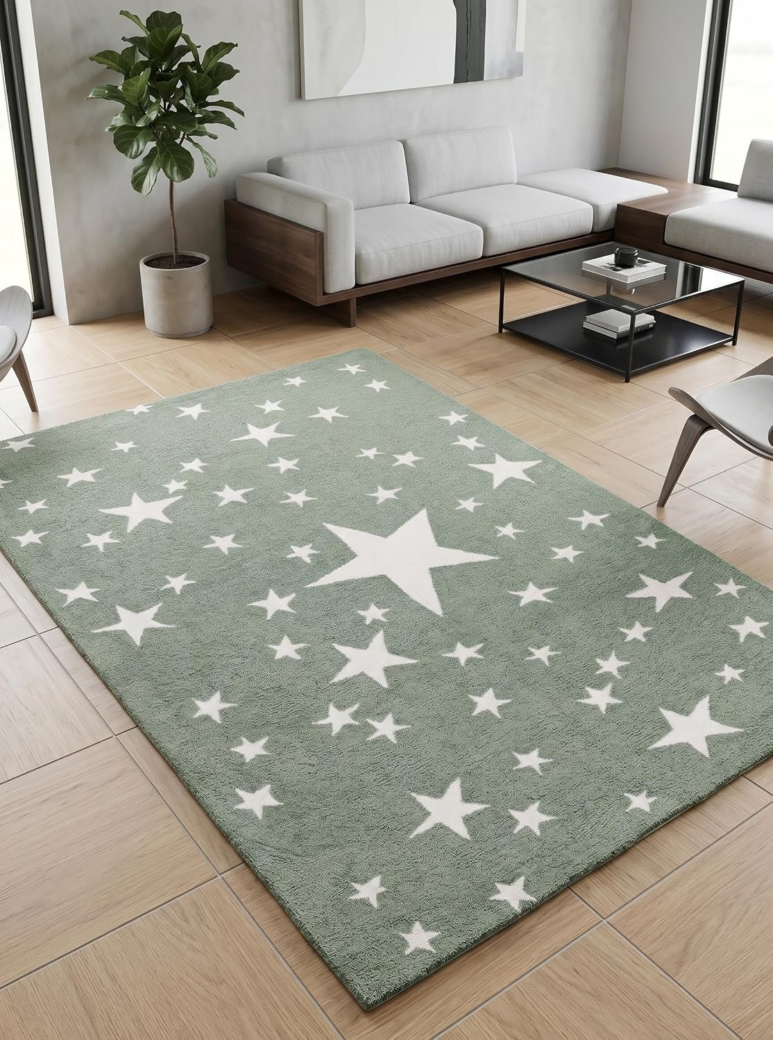 Hand-Tufted Star Wool Rug for Kids | Soft, Thick & Durable Starry Night Design