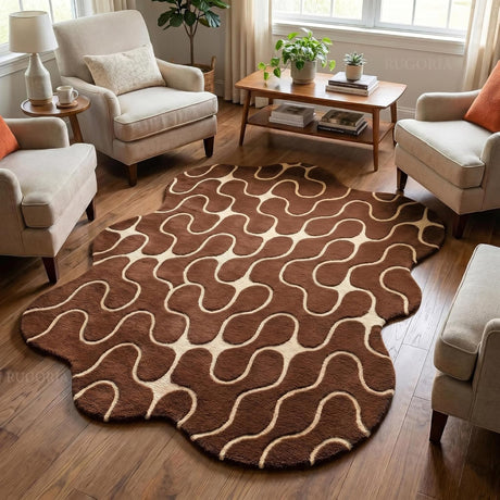 Hand-Tufted Abstract Wool Rug Wavy Pattern Irregular Organic Shape
