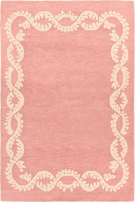 Hand-Tufted Wool Rug - Intricate White Vine Border Carpet