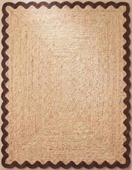 Handwoven Jute Rug with Scalloped Border, Natural Fiber Indoor Rug