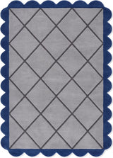 Modern Hand Tufted Wool Rug, Scalloped Border, Geometric Diamond Pattern,