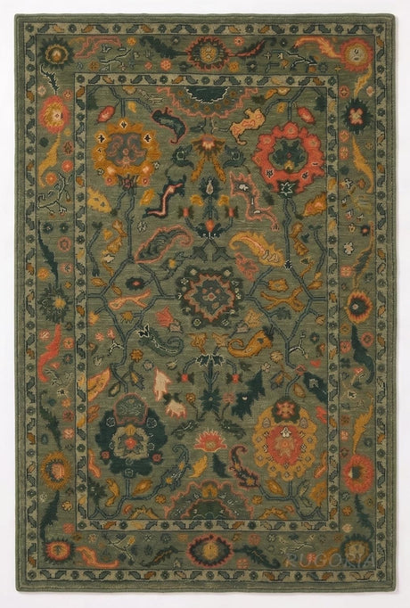 Handmade Wool Area Rug Traditional Floral Medallion Design