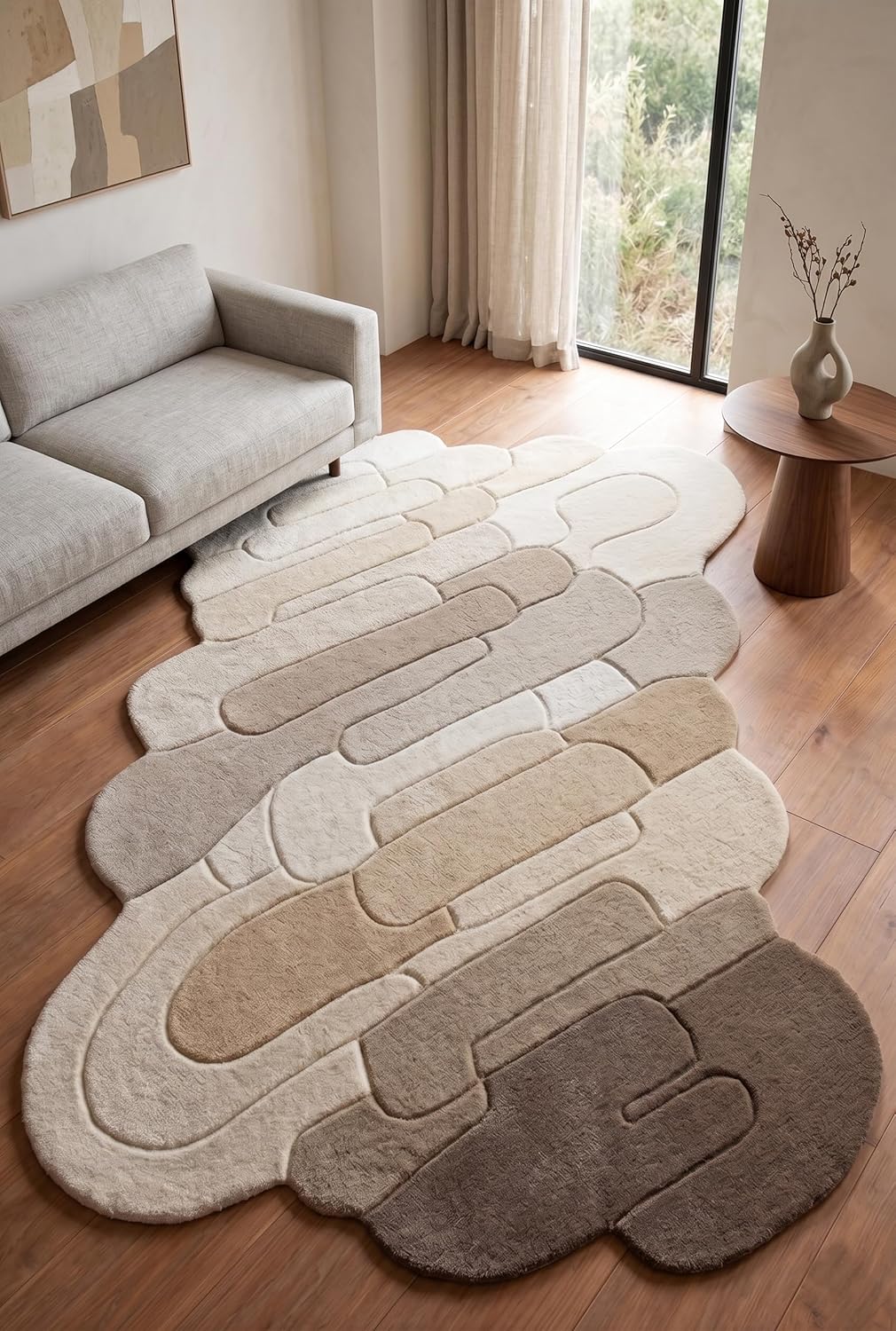 Hand Tufted Wool Rug, Abstract Organic Irregular Shape, Modern Gradient Design