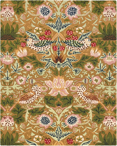 Premium Handmade Wild Strawberry Floral Wool Area Rug