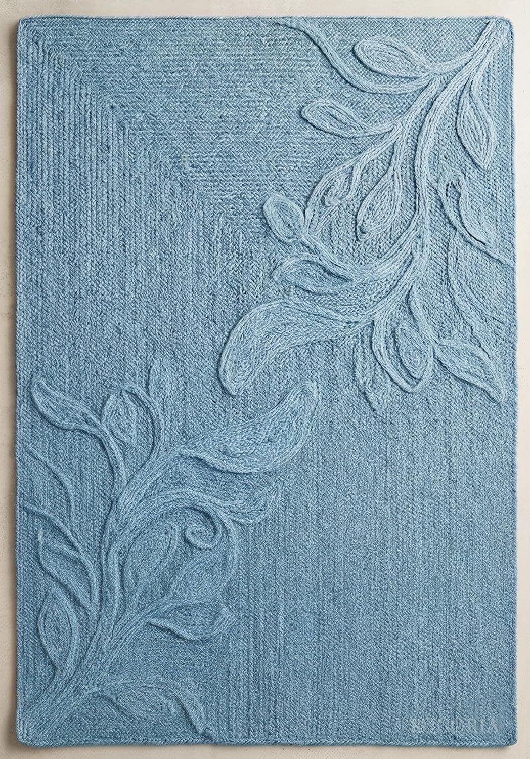 Handwoven Jute Rug with Textured Floral Border Design, Natural Fiber Rug