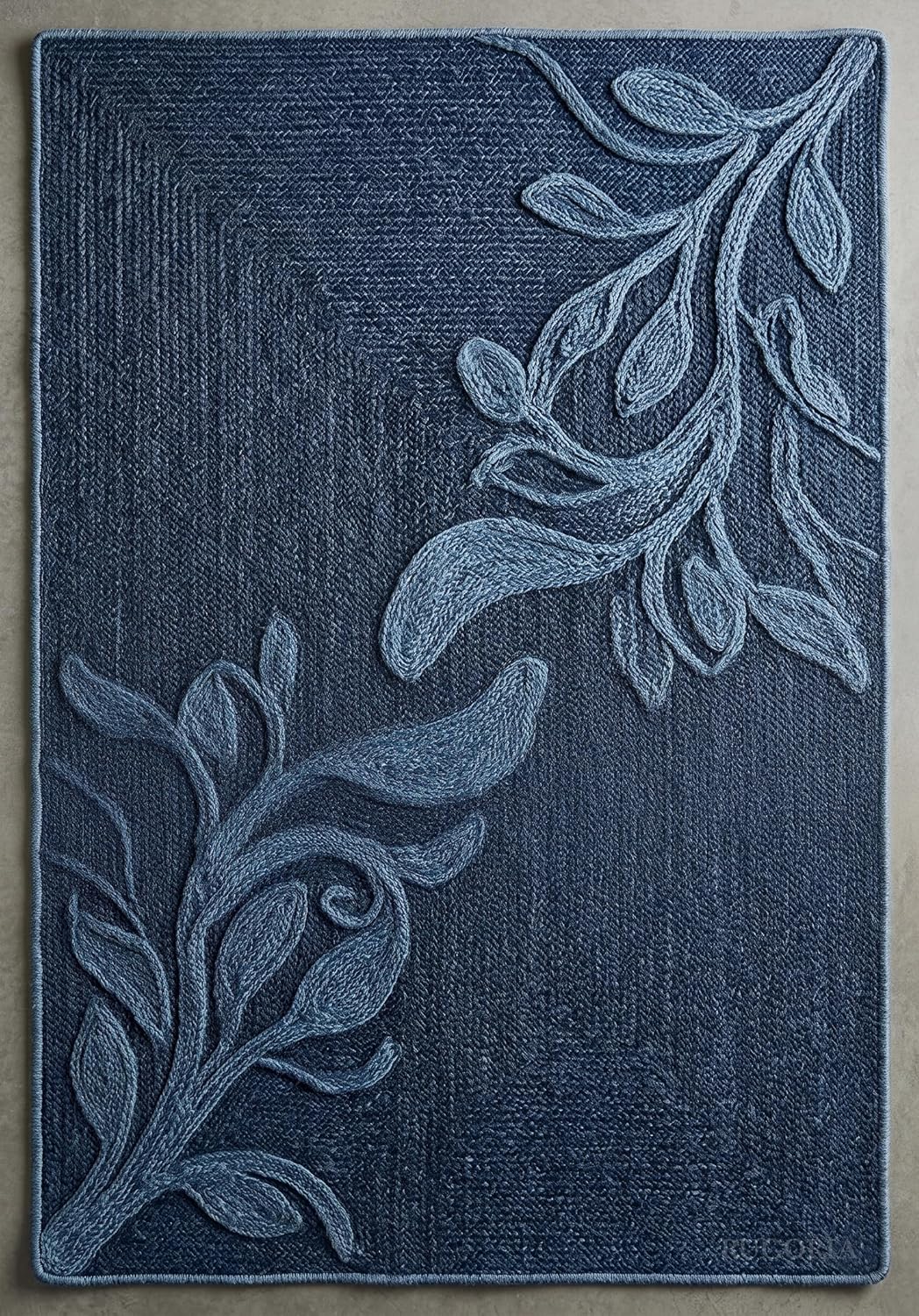 Handwoven Jute Rug with Textured Floral Border Design, Natural Fiber Rug