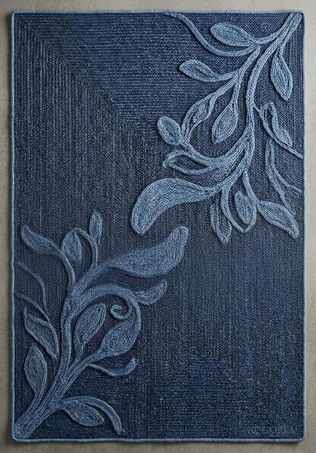Handwoven Jute Rug with Textured Floral Border Design, Natural Fiber Rug
