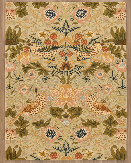Premium Handmade Wild Strawberry Floral Wool Area Rug