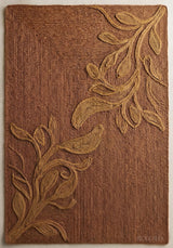 Handwoven Jute Rug with Textured Floral Border Design, Natural Fiber Rug