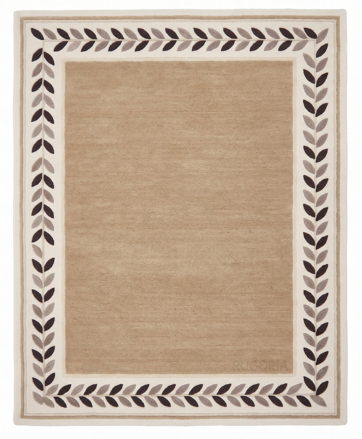 Modern Hand Tufted Wool Rug, Botanical Leaf Border Design