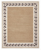 Modern Hand Tufted Wool Rug, Botanical Leaf Border Design